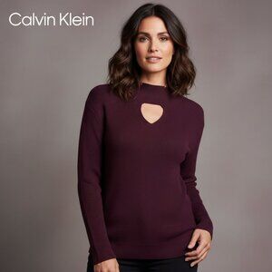 NWT Calvin Klein Dark Purple Ribbed Mock Neck Keyhole Sweater XL